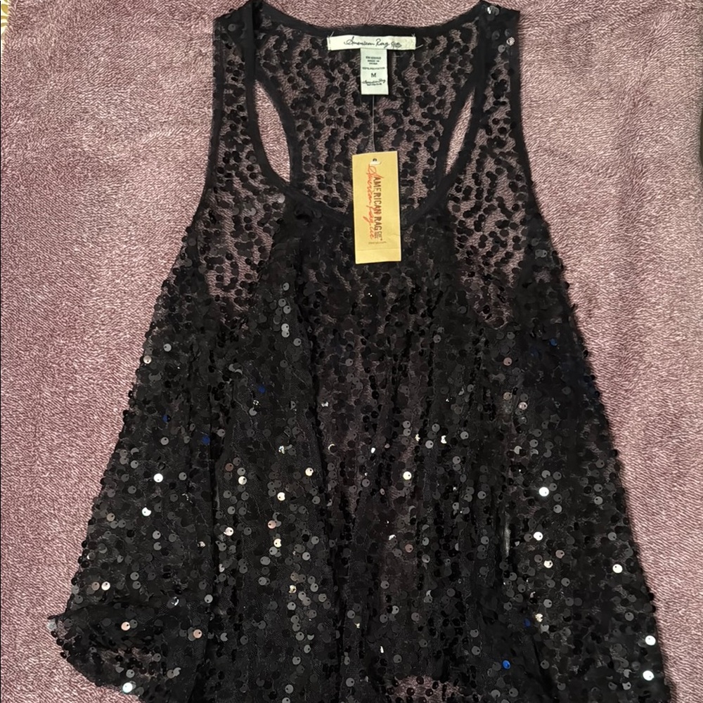 Black Sequin Sleeveless Top - Picture 2 of 3